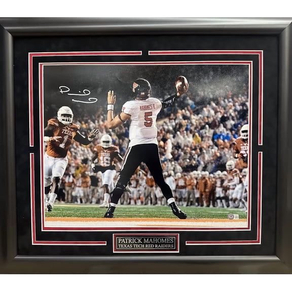 Patrick Mahomes Autographed Hand Signed Custom Framed 16x20 Texas Tech Photo - Beckett COA