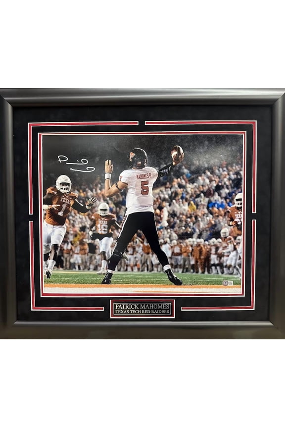 Patrick Mahomes Autographed Hand Signed Custom Framed 16x20 Texas Tech Photo - Beckett COA