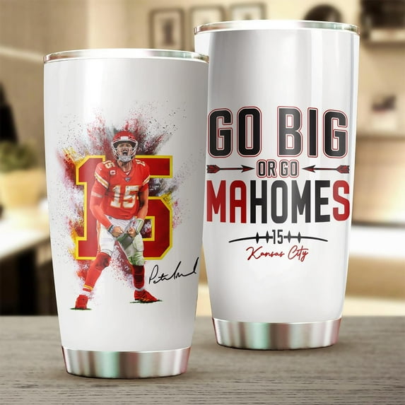 Patrick Mahomes II Tumbler - Go Big Or Go Mahomes - Coffee Tea Mug Insulated Tumbler With Lid - Birthday, Thanksgiving, Christmas Day Gifts For Football Fans - 20 Oz| Stainless Steel Mug
