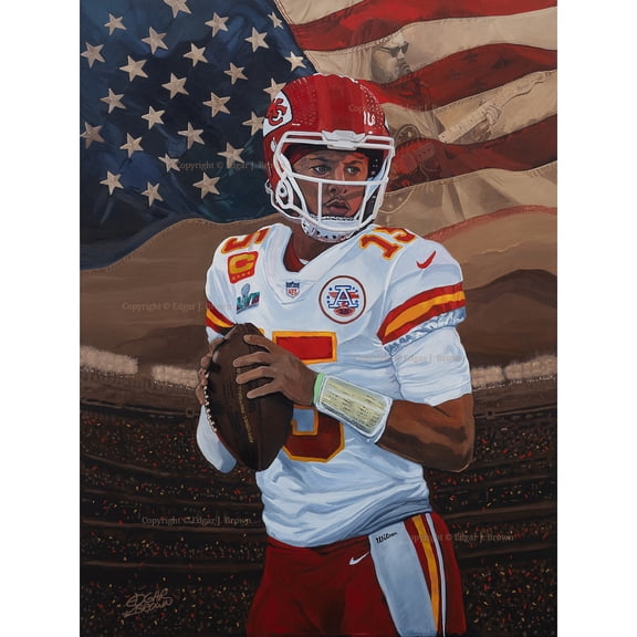 Patrick Mahomes Kansas City Chiefs Deacon Jones Foundation MVP "American Anthem" 28" x 36" Fine Art Canvas by Edgar