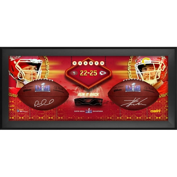 Patrick Mahomes and Travis Kelce Kansas City Chiefs Autographed Super Bowl LVIII Duke Two Football Shadowbox - Fanatics Authentic Certified