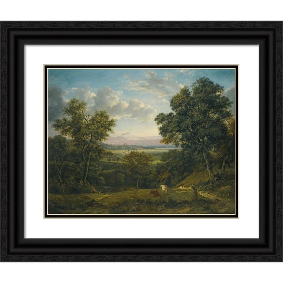 Patrick Nasmyth 14x12 Black Ornate Wood Framed Double Matted Museum Art Print Titled: View of Greenwich, from Charlton Wood, Near Woolwich