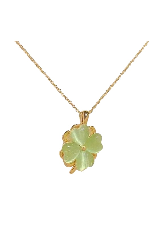 Patrick S Day Four Leaf Clover Rotatable Necklace Cat Eye Stone Pendant Stainless Steel Chain For Women Jewelry Gift