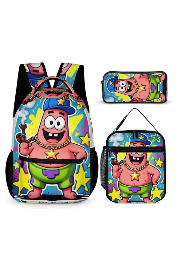 Patrick Star Three-Piece Backpack Set: Includes A High-Quality Backpack Lunch Bag And Pencil Case One size