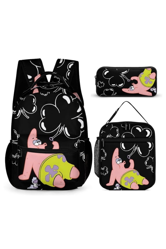 Patrick Star Three-Piece Backpack Set: Includes A High-Quality Backpack Lunch Bag And Pencil Case One size