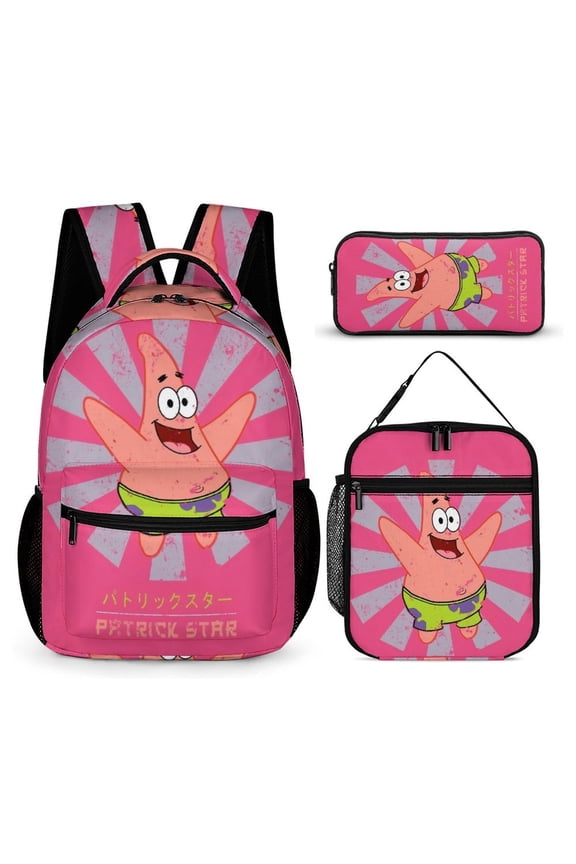 Patrick Star Three-Piece Backpack Set: Includes A High-Quality Backpack Lunch Bag And Pencil Case One size