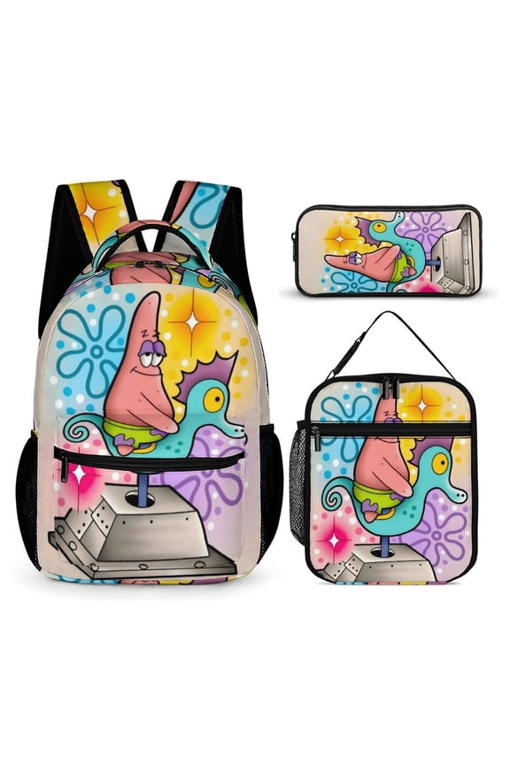 Patrick Star Three-Piece Backpack Set: Includes A High-Quality Backpack Lunch Bag And Pencil Case One size