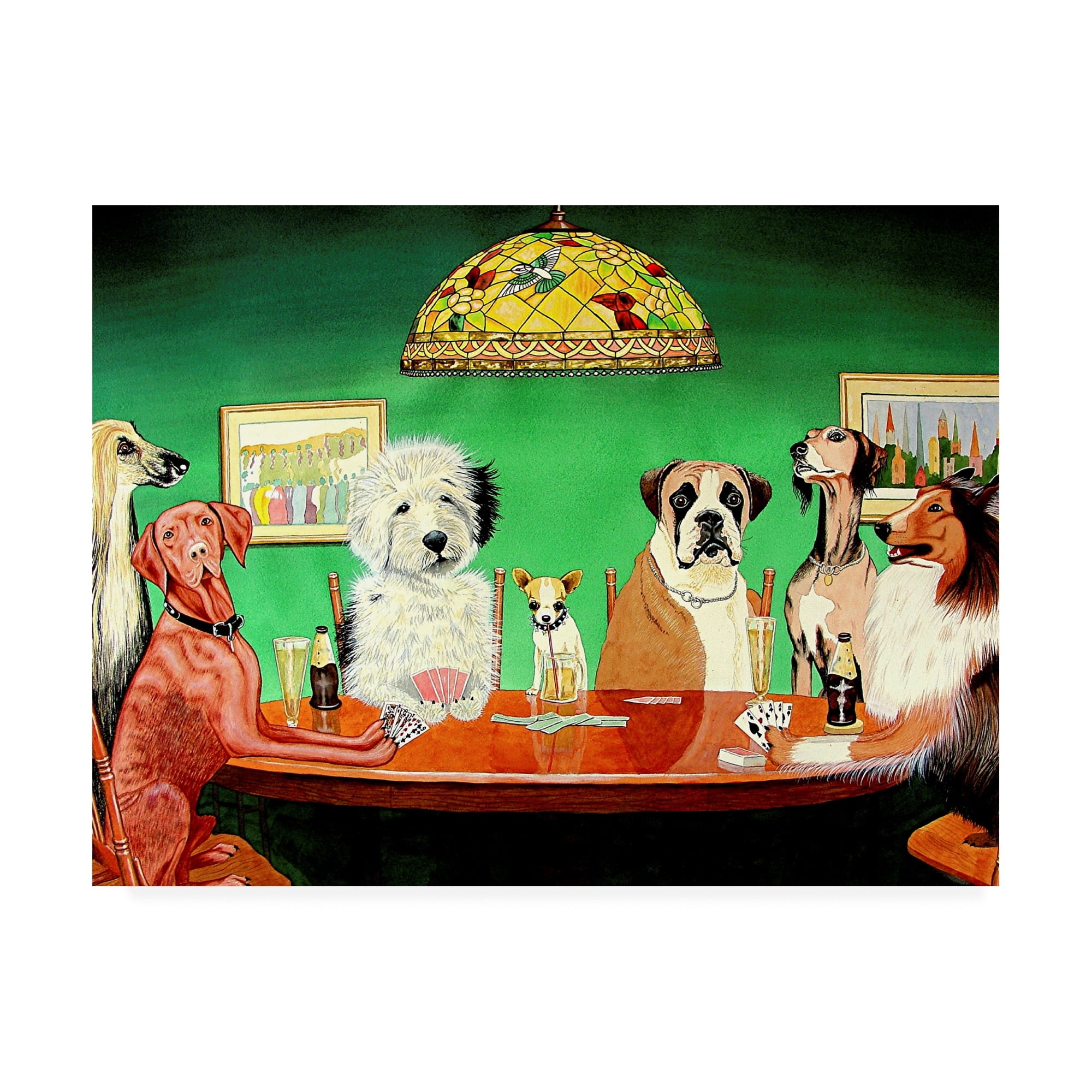 Patrick Sullivan Dogs Playing Poker Green Canvas Art 18" x 24"
