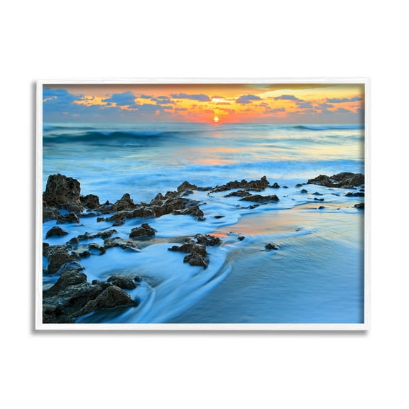 Patrick Zephyr Bumpy Seashore Dawn Bubbly Beach Sundown Skies 14 in x 11 in Framed Painting Art Print, by Stupell Home Décor