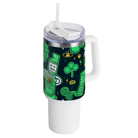Patrick's Day Decoration 40 oz Tumbler with Handle Insulated&nbsp;Travel Mug&nbsp;Lid Straw Leak Proof Steel Vacuum Water Bottles Glasses Fits in Car Cup Holder