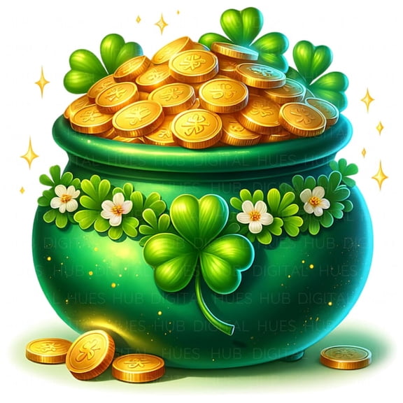 Patrick’s Day Pot of Gold Poster: - Four Leaf Clover - Lucky Shamrock Decor 8x12 UNFRAMED