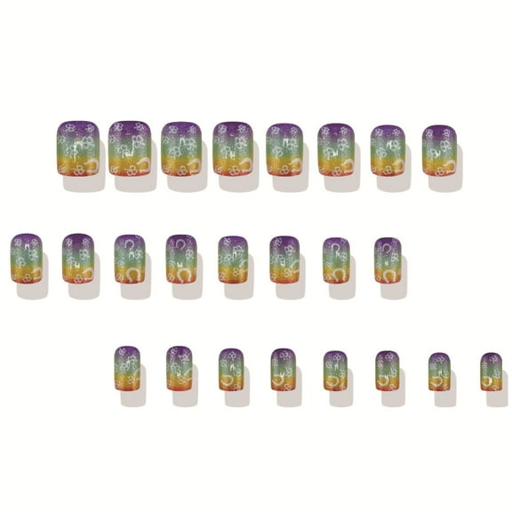 Patrick's Day Press on Nail Rainbow Gradient Glittering Shamrock Short Square Stick On Nail Manicure for Festiveal