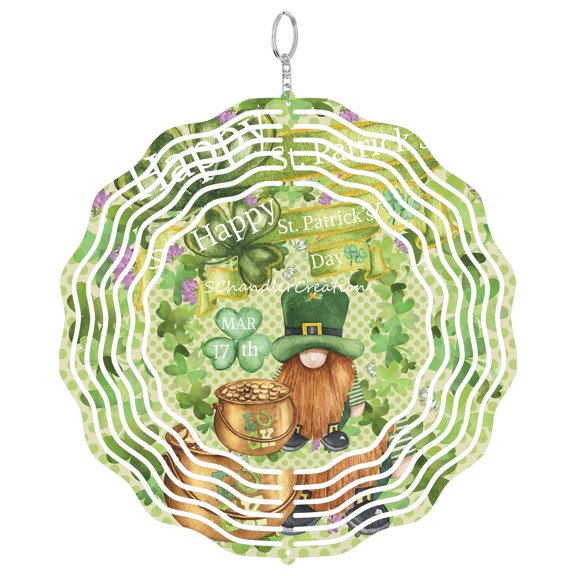 Patricks Day Gnome 3D Wind Spinner Window Hanging Decor Irish Green