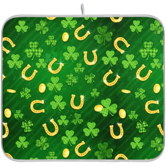 Patricks Day Shamrocks Clover Horseshoes Dish Drying Mat for Kitchen Counter 16 x 18 Inches Rack Pads Microfiber Dry Dishes Drainer Mats Dish Drying Pad Tableware Countertops Decor