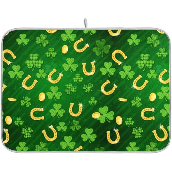 Patricks Day Shamrocks Clover Horseshoes Dish Drying Mat for Kitchen Counter 18 x 24 Inches Rack Pads Microfiber Dry Dishes Drainer Mats Dish Drying Pad Tableware Countertops Decor