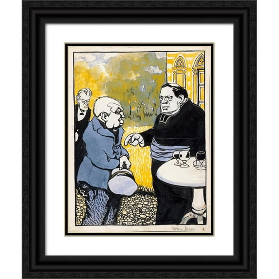 Patricq Kroon 12x14 Black Ornate Wood Framed Double Matted Museum Art Print Titled: Cartoon in the Roman Catholic Church (1900)