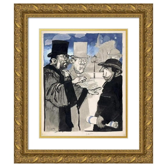 Patricq Kroon 12x14 Gold Ornate Wood Frame and Double Matted Museum Art Print Titled - Men on the Street (1920)