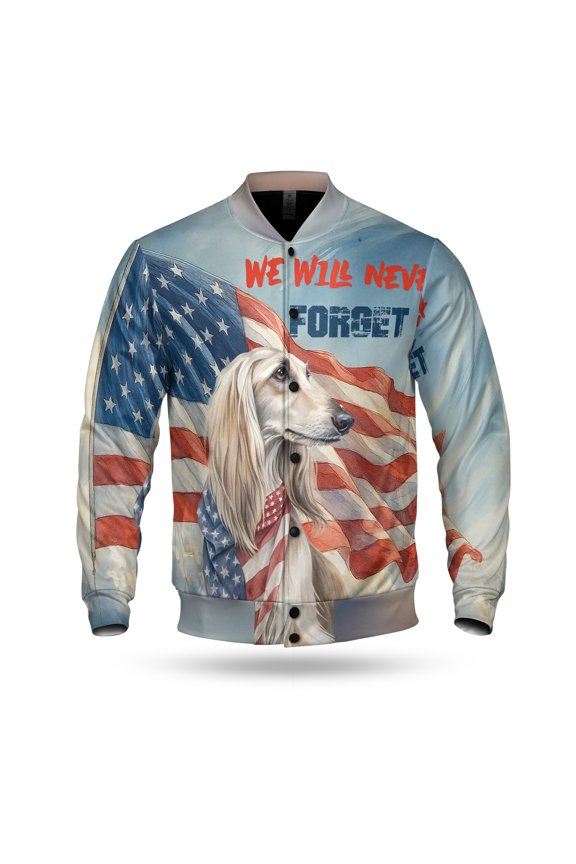 Patriot Afghan Hound We Will Never Forget Patriotic Remembrance Day All Over Print 3D Baseball Jacket Dog Lover Bomber Jacket Softball - 12014