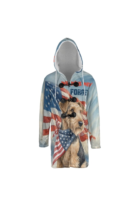 Patriot Airedale Terrier We Will Never Forget Patriotic Remembrance Day All Over Print 3D Hooded Duffle Toggle Coat Dale Waterside Dog Lover - 12014