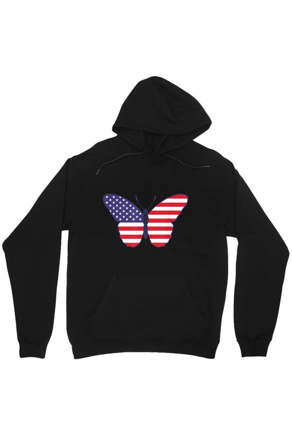 Patriot American Flag Butterfly Memorial Day 4th Of July Graphic USA Souvenir M5020 Unisex Hoodie, Up to Size 5XL