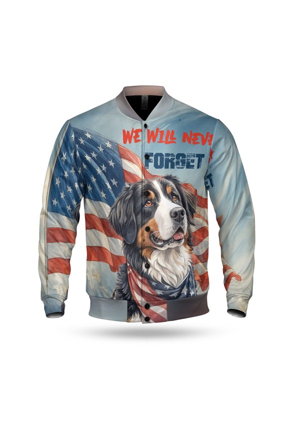 Patriot Bernese Mountain Dog We Will Never Forget Patriotic Remembrance Day All Over Print 3D Baseball Jacket Berner Lover Gifts Bomber Jacket Softball - 12014