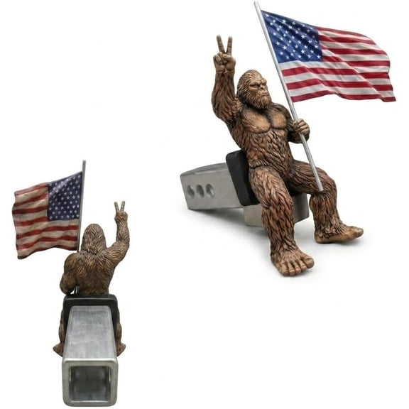 Patriot Bigfoot Trailer Hitch, American Flag Sasquatch Tow Receiver Plug, Bigfoot with Flag Trailer Hitch Cover, Heavy Duty Patriotic Truck Accessory for Truck Owners Outdoor