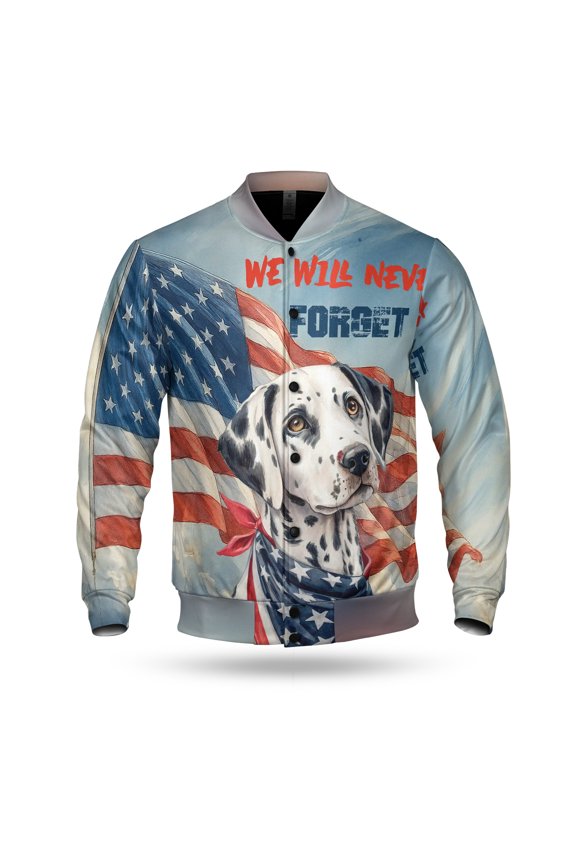 Patriot Dalmatian We Will Never Forget Patriotic Remembrance Day All Over Print 3D Baseball Jacket Dog Lover Bomber Jacket Softball - 12014