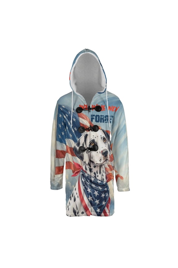 Patriot Dalmatian We Will Never Forget Patriotic Remembrance Day All Over Print 3D Hooded Duffle Toggle Coat Dog Lover - 12014