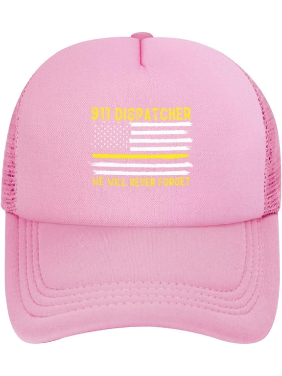 Patriot Day Never Forget 911 Unisex Baseball Cap for Men Women Low Profile Mesh Trucker Hats Adjustable,Pink