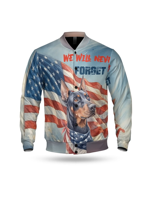 Patriot Doberman Pinscher We Will Never Forget Patriotic Remembrance Day All Over Print 3D Baseball Jacket Doberman Dog Lover Gifts Bomber Jacket Softball - 12014