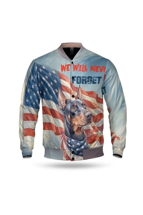 Patriot Doberman Pinscher We Will Never Forget Patriotic Remembrance Day All Over Print 3D Baseball Jacket Doberman Dog Lover Gifts Bomber Jacket Softball - 12014