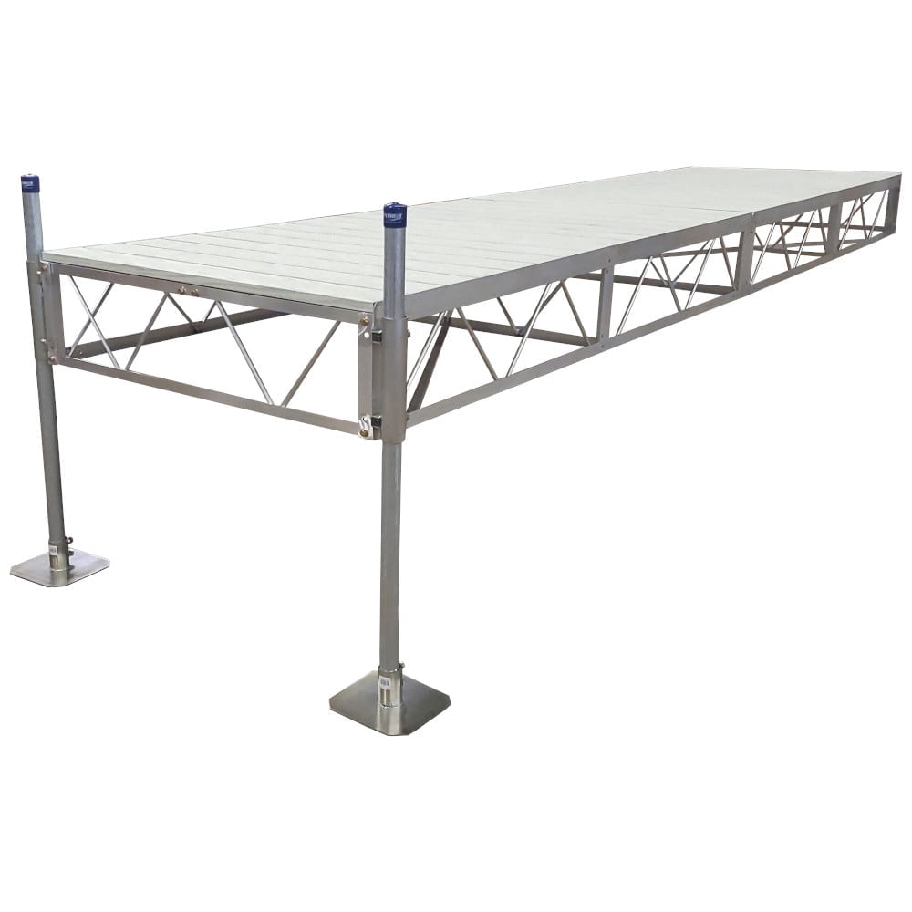 Patriot Docks 16' Straight Stationary Pipe Dock with Gray Aluminum Decking