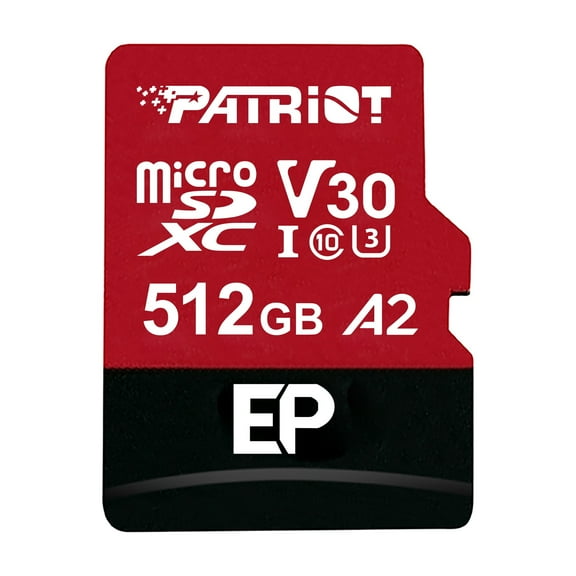 Patriot EP Series 512GB Micro SDXC V30 A2 UHS-I U3 4K UHD Memory Card - PEF512GEP32MCX