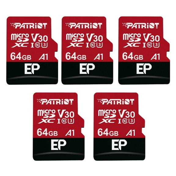 Patriot EP Series 64GB Micro SDXC V30 A1 UHS-I U3 4K UHD Memory Card 5 Pack - PEF64GEP31MCX5