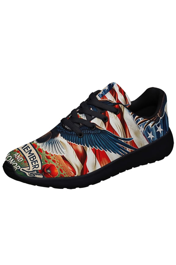 Patriot Eagle Memorial Day Print Sneakers Lightweight Comfortable Running Shoes for Men Women Black Size 13