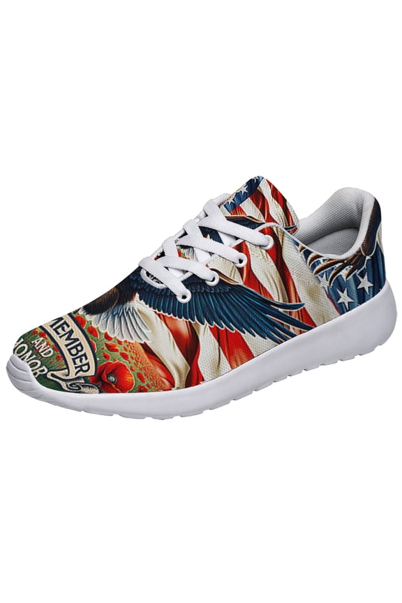 Patriot Eagle Memorial Day Print Sneakers Lightweight Comfortable Running Shoes for Men Women White Size 12