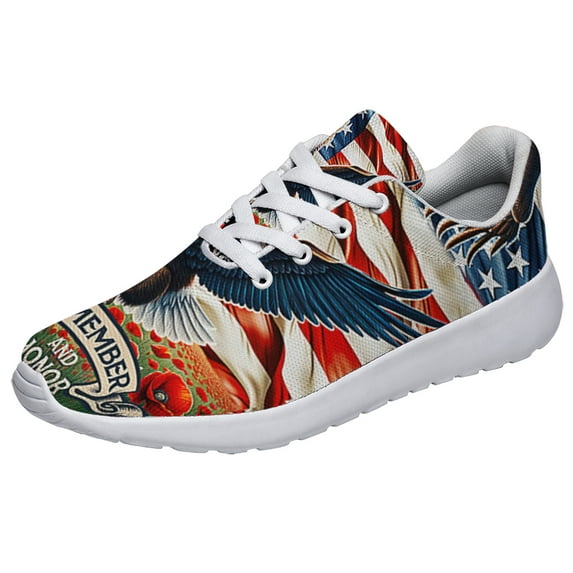 Patriot Eagle Memorial Day Print Sneakers Lightweight Comfortable Running Shoes for Men Women White Size 8
