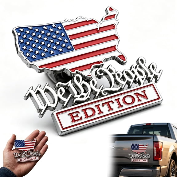 Patriot Flag Edition Metal Car Emblem Car Badge, We The People Edition 3D Metal Car Emblem, Red and Blue Patriot Flag Metal Car Emblems and Badges, for Automotive, Trucks, SUV, Motorcycle