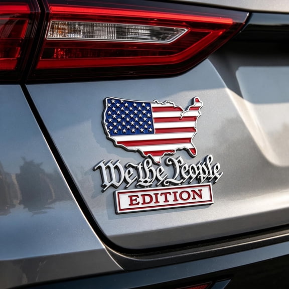 Patriot Flag Metal Car Emblem Badge, 3D We The People Edition, Waterproof Rust-Proof Decal for Automotive Trucks SUV Motorcycle