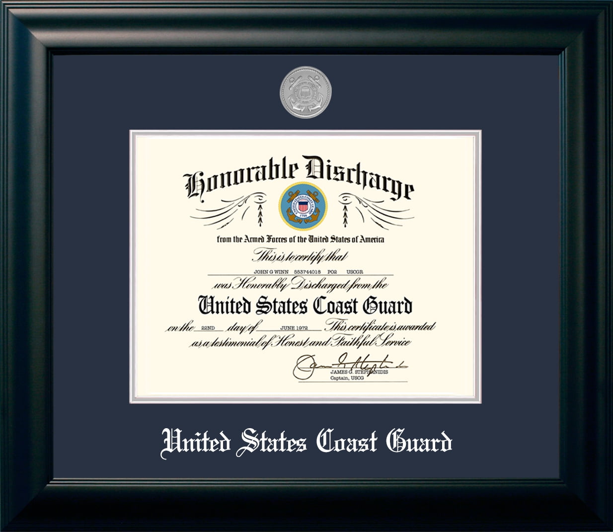 Patriot Frame's Coast Guard 8.5x11 Discharge Black Frame Silver Medallion