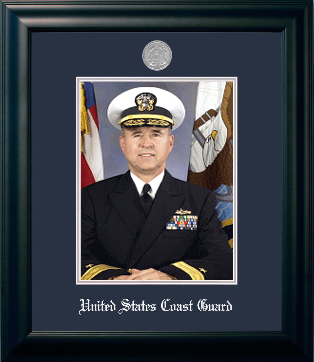 campus images coast guard portrait frame with silver medallion, 8" x 10", black