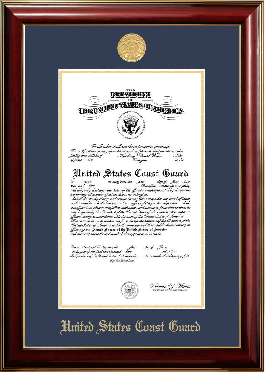 Patriot Frame's Coast Guard 9x14 Certificate Classic Mahogany Frame with Gold Medallion