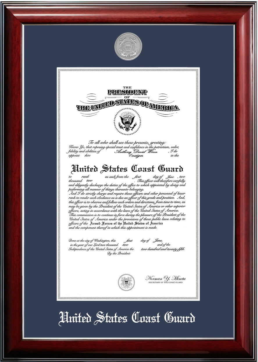 Patriot Frame's Coast Guard 9x14 Certificate Classic Mahogany Frame with Silver Medallion
