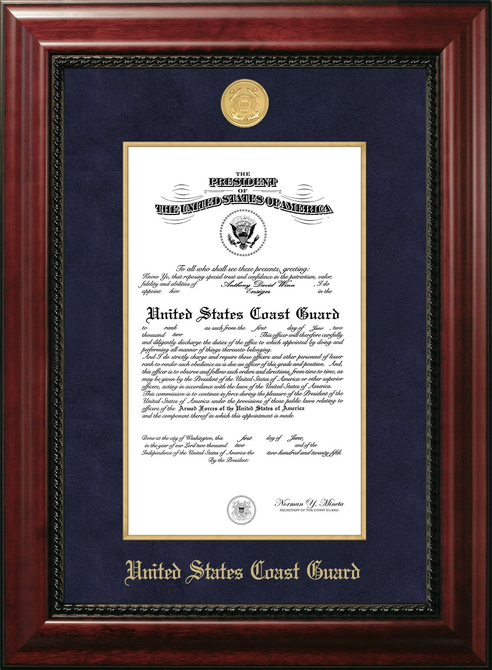 Patriot Frame's Coast Guard 9x14 Certificate Executive Frame with Gold Medallion with Gold Filet