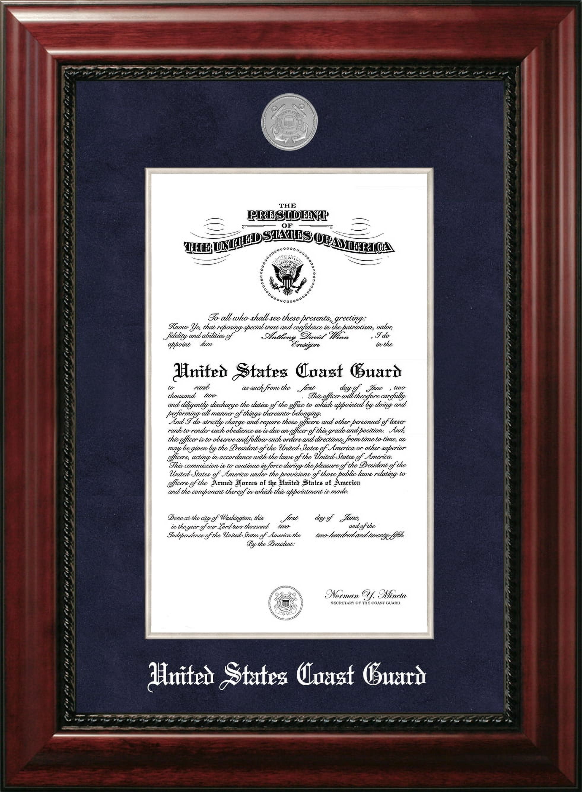 Patriot Frame's Coast Guard 9x14 Certificate Executive Frame with Silver Medallion