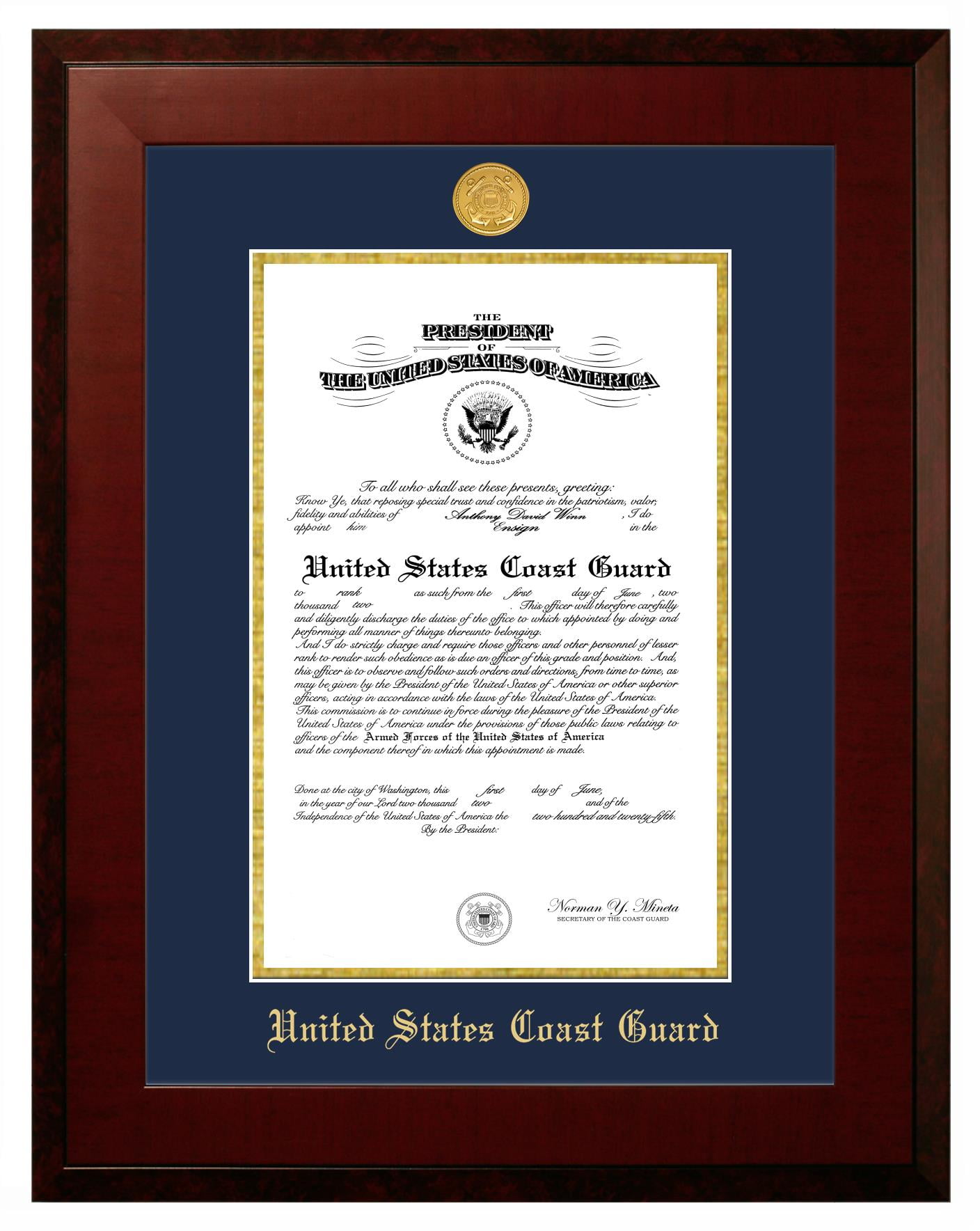 Patriot Frame's Coast Guard 9x14 Certificate Honors Frame with Gold Medallion
