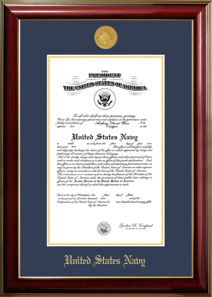 Patriot Frame's Navy 8x10 Certificate Classic Mahogany Frame with Gold Medallion