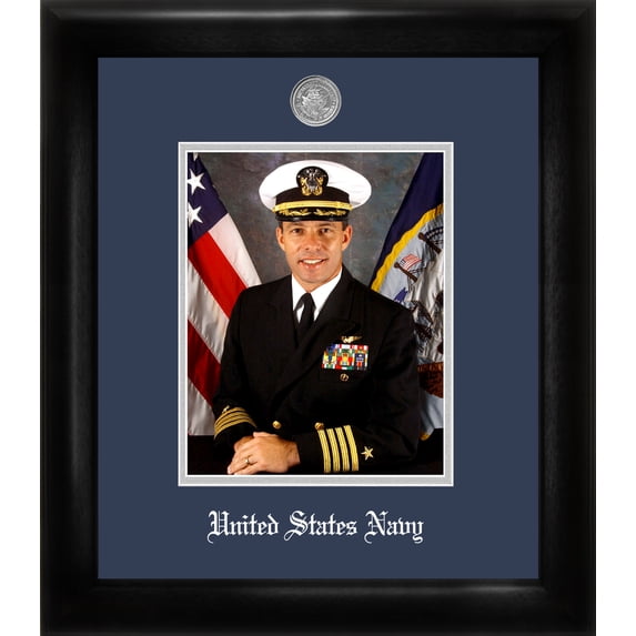 Patriot Frame's Navy 8x10 Portrait Black Frame Silver Medallion