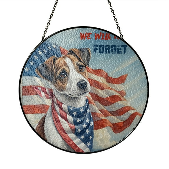 Patriot Jack Russell Terrier We Will Never Forget Patriotic Remembrance Day Stained Glass Suncatcher Parson Jack Dog Lover Window Hanging Sign Decor - 12014