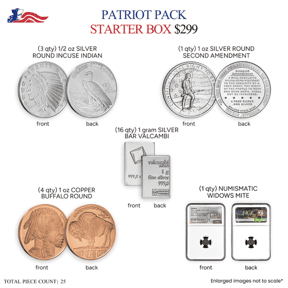 United Patriot Coin Patriot Pack - Widows Mite Biblical Coin, Minted 106-76 BC, 999 Silver Rounds & Copper Bars, 3 oz Silver & 4 oz Copper, 25 Qty, Gift Box